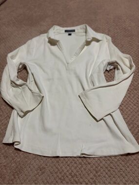 Lands' End Cream Collared V-Neck Long-Sleeve Tunic